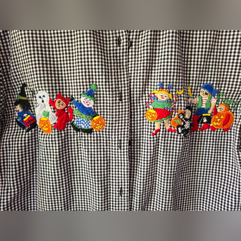 VTG Lemon Grass Halloween Embroidered Gingham Button Down Shirt - Large - Picture 2 of 7